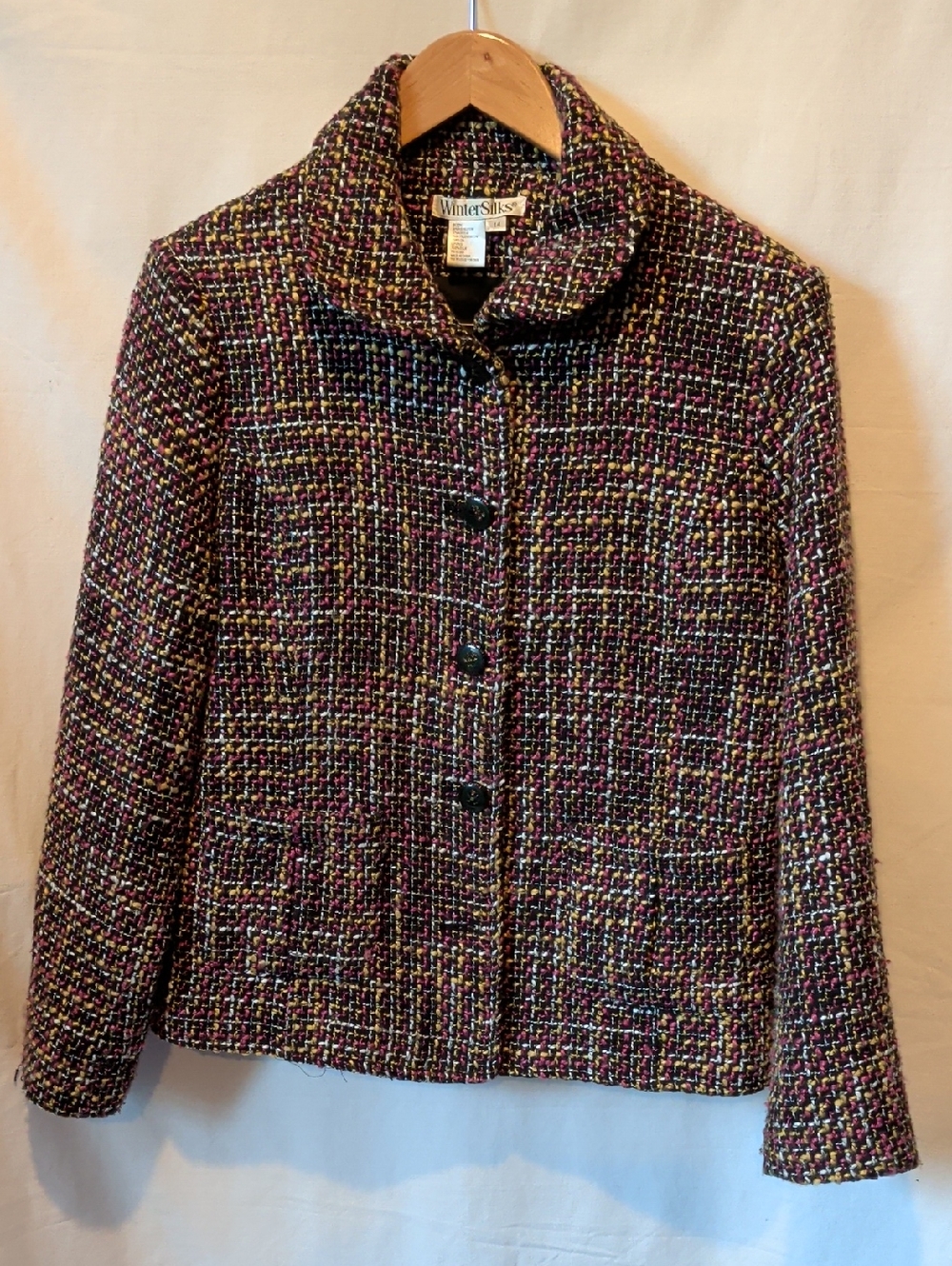 WinterSilks Multicolor Tweed Blazer with Black Buttons